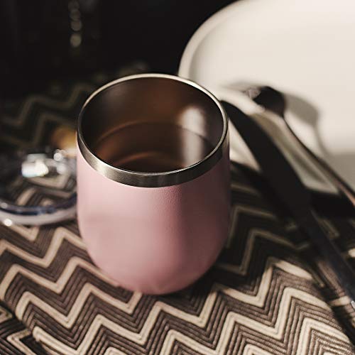 DOMICARE Insulated Wine Tumbler with Lid (2 Pack, Pink) - 12 OZ Stemless Double Wall Vacuum Traval Mug - Keeping Cold & Hot for Wine, Coffee, Cocktails, Drinks