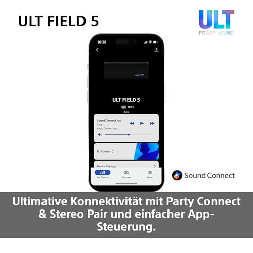 Sony ULT Field 5 - Leistungsstarker tragbarer Bluetooth-Lautsprecher, 25-Stunden-Akku, 2 x ULT Power Sound Modi, IP67, wasserdicht, staubdicht, 360° Lichter, Abnehmbarer Schulterriemen - Schwarz 10