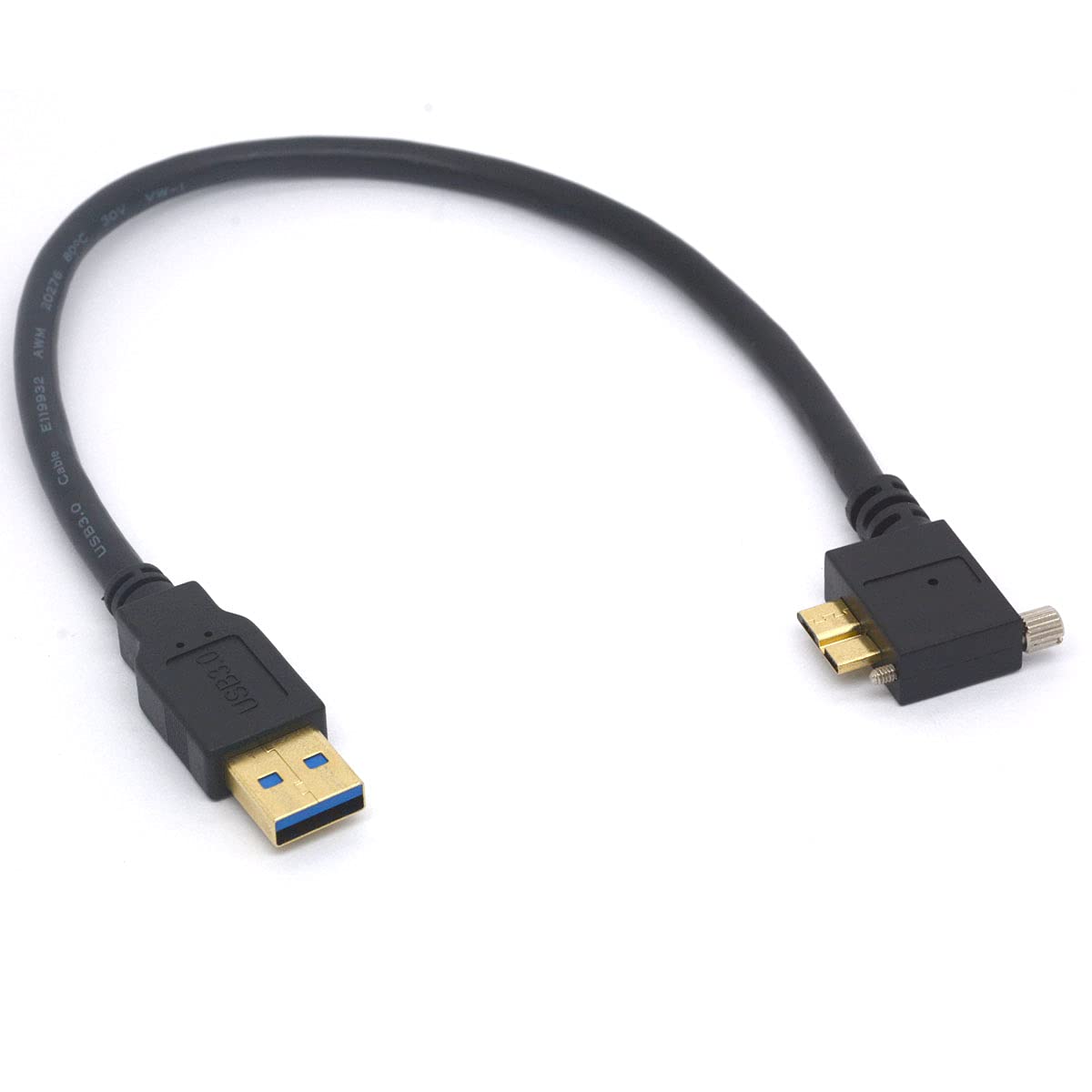 Tomost Angled USB Micro b Locking Screw Cable USB A Male to Micro B with Dual Locking Screw Charging and Data Cord for HDD, Nikon D800 D800E 30cm (90° Angle)