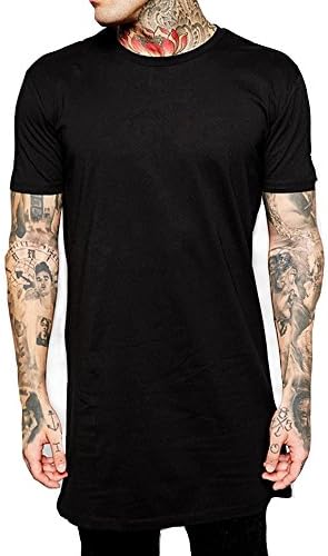 YANWENFANG Men T-Shirt Longline Tshirt Hip hop Long Hem Hipster Casual Cotton Tee Regular fit