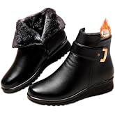 NoworFewer Women's Thermal Winter Leather Boots with Fleece Lining,Orthopedic Boots for Women Winter Warm Non-Slip Fur Lined Waterproof Ankle Boot with Zipper