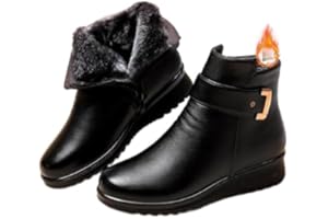 Women's Thermal Winter Leather Boots with Fleece Lining,Orthopedic Boots for Women Winter Warm Non-Slip Fur Lined Waterproof 