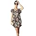 Franterd Women Mini Dress Short Sleeves Loose Blouse Print T Shirt Skirts (Black 2)