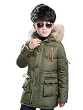 Big Boy's Winter Cotton Thick Hooded Parka Outwear Coat with Faux Fur Trim
