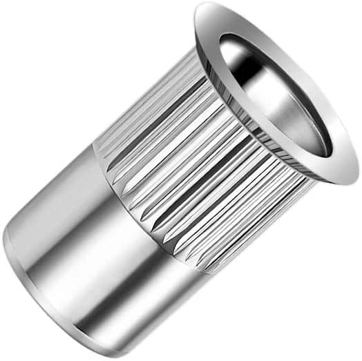 M5 Blind Rivet Nuts, Countersunk Head, Grooved Round Body, Open-Ended Threaded Insert, 5mm Nutsert, Zinc Plated Steel Knurled Rivnut, Rivsert for Steel, Alloy, Copper, Plastic, Fiberglass (50 pcs.)