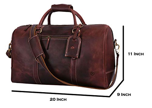 Leather Travel Duffle Bag | Gym Sports Bag Airplane Luggage Carry-On Bag By Aaron Leather (Walnut)