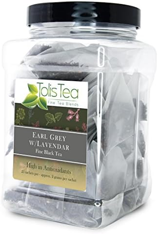 Tolis Tea Earl Grey with Lavender Tea, Fine Black Tea, Premium whole leaf pyramid tea sachet bags, High In Antioxidants, 25 Silk Sachets