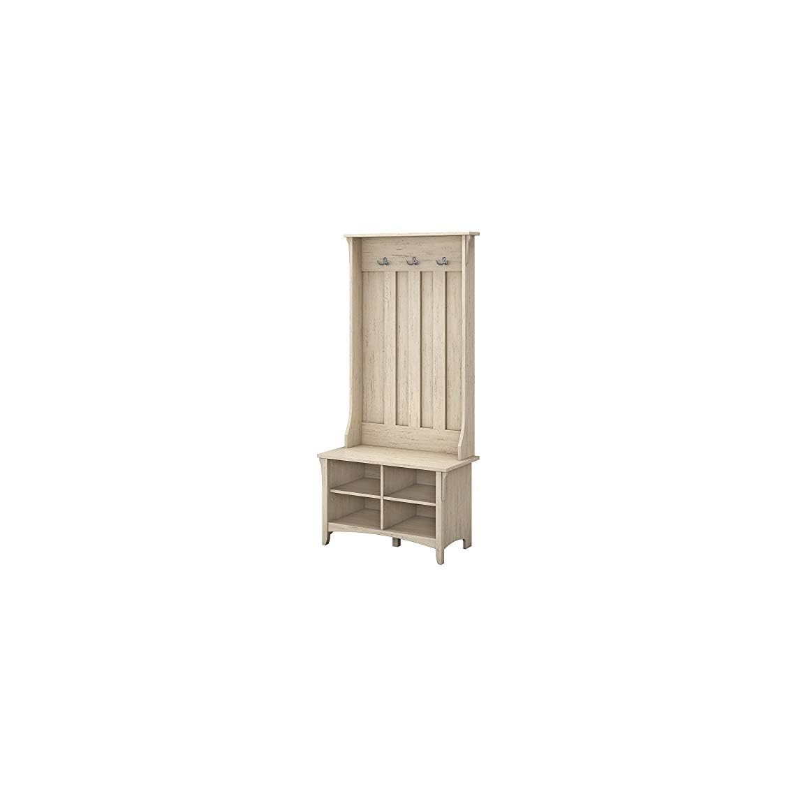 Bush Furniture Salinas Hall Tree with Storage Bench in Antique White