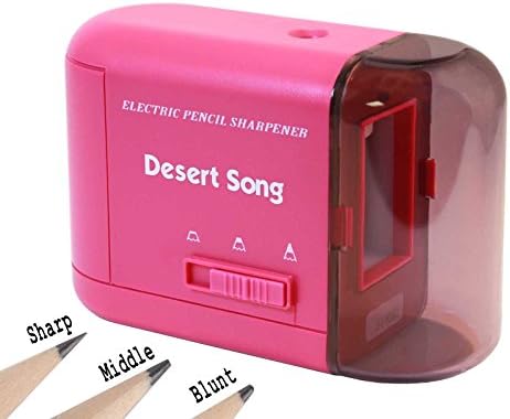 Desert Song Electric Pencil Sharpener, Powered by AC Adapter (includes), USB or Batteries (not includes), Quiet Pencil Sharpener for Classroom or Office, Works for Colored Pencils_Pink