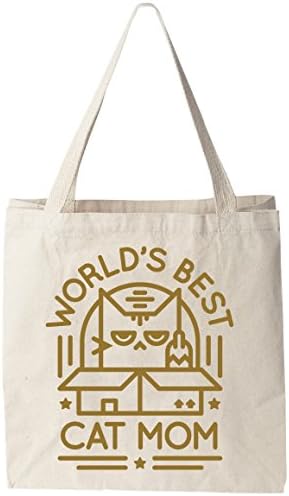 Funny World's Best Cat Mom Tote Bag - Gift for Cat Lovers - Lightweight Canvas Grocery Bag and School Bag