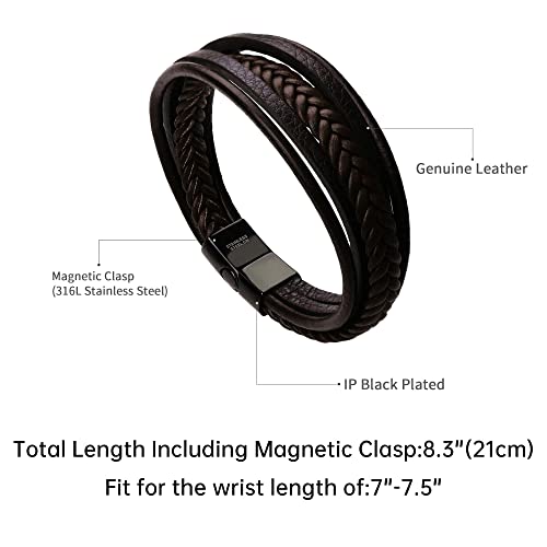 murtoo Mens Leather Bracelet with Clasp Cowhide Multi-Layer Braided Leather Mens Bracelet