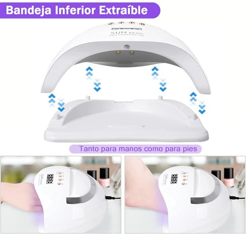 CARYWON - Lámpara de Uñas, 200W 45 UV LED Lámpara de Uñas para Esmalte de Gel, Secador de Uñas con 4 Ajustes de Temporizador y Pantalla LCD, Lámpara de gel de Curado Portátil más Rápido