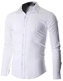 FLATSEVEN Men's Slim Fit Casual Button Down Dress Shirt Long Sleeve (SH600) White, S