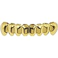 JINAO Grillz Gold Grills for Your Teeth Fake Teeth 18K Gold Plated Iced out 8 Top Teeth 8 Bottom Tooth Grillz for Men Women Hip Hop Rapper Costume