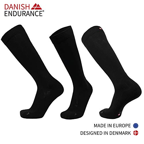 DANISH ENDURANCE Graduated Compression Socks (Solid Black 1 Pair, US Women 8-10 // US Men 6.5-8.5)