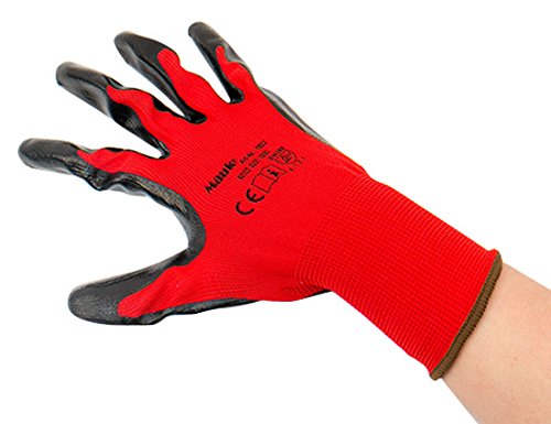Mauk 1922 Polyester Red Green Matt Black Nitrile Coated Gloves – Assorted (12 Pairs)