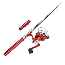 GOTOTOP Mini Pluma de Fibra de Vidrio Pluma telescópica Varilla de Pesca Pluma de Bolsillo de Pesca de Aluminio Spinning Carrete de Pesca + línea de Pesca