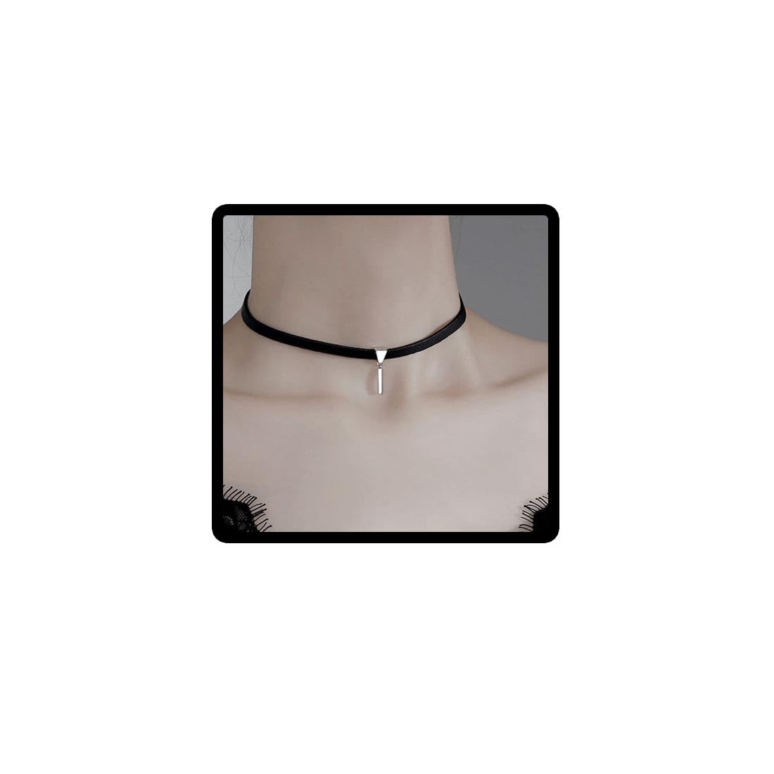 Carufin Black Sexy PU Leather Choker Necklaces Crystal Clavicle Necklace Adjustable Jewelry for Women and Girls (Square)