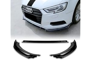 HK5 EPARTS 3 Pieces Style Black ABS Front Bumper Lip Spoiler Side Body Kit Trim Protection Compatible with 2017-2020 Audi A3 2 4 Door