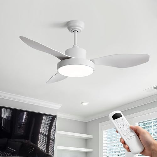 OZEANOS Ceiling Fan with Dimmable LED Light, Silent Ceiling Fan with Remote Control, 6 Speed, DC Motor, 3 Temperatures, Summer/Winter Function for Living Room and Bedroom (120cm)
