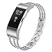 fastgo Compatible for Fitbit Charge 2 Band, Classy Stainless Steel Replacement Strap Sports Bracelet for Charge 2 Heart Rate Smart Fitness Tracker Accessory Adjustable (Silver)