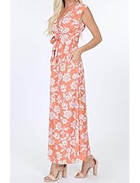 Vestido largo de verano con estampado floral y manga larga con cuello en V de cokuco para mujer