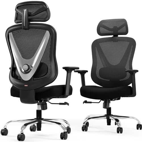HOLLUDLE Ergonomic Office Chair with 3D Lumbar Support and Adjustable 3D Armrests - V Shape Design, Comfortable Desk Chair for Office and Home, Black