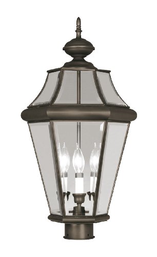 Livex Lighting 2364-07 Outdoor Post with Clear Beveled Glass Shades, Bronze