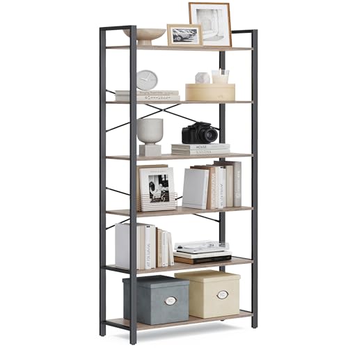 Photo 1 of VASAGLE 6-Tier Bookshelf, Bookcase with Steel Frame, Book Shelf for Living Room, Home Office, Study, 11.8 x 31.5 x 73.2 Inches, Industrial Style, Heather Greige and Ink Black ULLS082B02