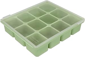 PETINUBE Silicone Freezer Tray, Baby Food Storage Cubes with Clip-On Lid, Freeze Baby Food, Soups, Purees, Ice, Easy and Safe Design, Made in Korea (12, Celadon Green)