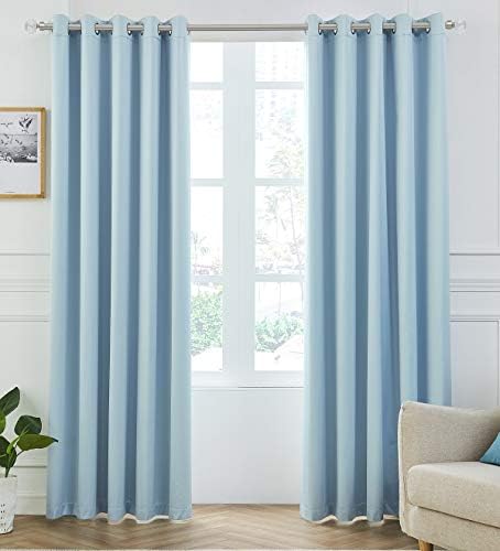 3 Layers Coating Duckegg Blue 100% Blackout-Thermal Eyelet Curtain Window Treatment Blinds 2 panels for Bedroom,Livingroom,Kids Nursery Room W66 x L72 inch