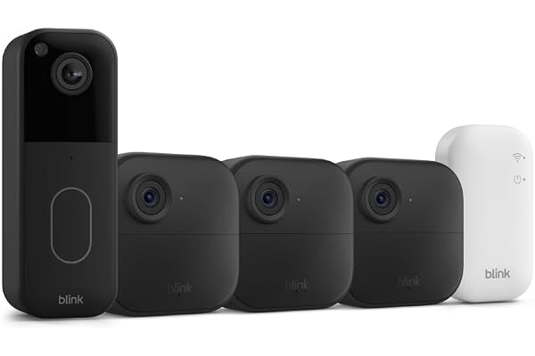 Blink Video Doorbell + Outdoor 4 â€“ Wireless smart security cameras, head-to-toe HD view, two-year battery life. Sync Module Core included â€“ 3 camera system + Video Doorbell