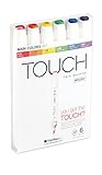 ShinHan TOUCH TWIN Art Markers Flexible Brush / Medium Chisel Tips Set of 6 - Main Colors