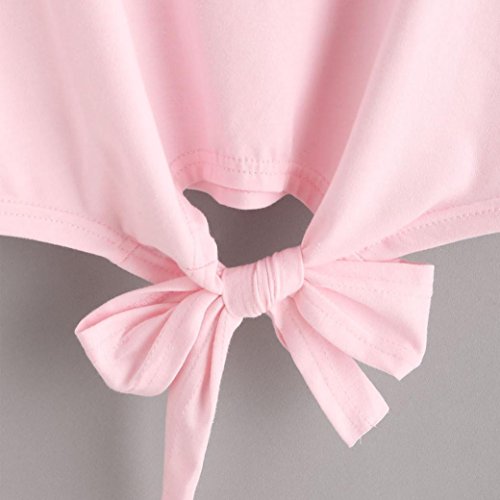 Snowfoller Women Short Sleeve Tee Fashion Rose Appliques Knot Decor Crop Tops Casual T Shirt Vest Tops Blouse (S, Pink) - Thumbnail 5