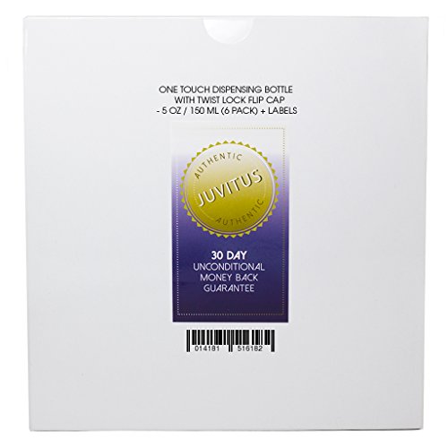 One Touch Dispensing Bottle with Twist Lock Flip Cap - 5 oz / 150 ml (6 pack) and 6 Bottle Labels