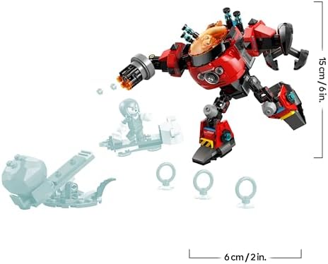 Sonic The Hedgehog Knuckles Contre l’Egg Crusher de Dr. Eggman - Jouet Robot - 2 Minifigurines, Anneaux & Émeraudes du Chaos - Cadeau pour Garçon, Fille & Fans de Jeux Vidéo dès 8 Ans 77005