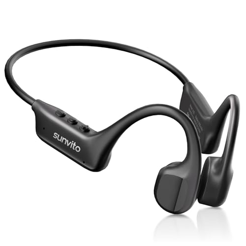 sunvito Bone Conduction Headphones Bluetooth 6.1, IPX7 Waterproof Open-Ear Headphones with Microphone, Lightweight Bone Conduction Headphones for Running, Fitness, Cycling, Black