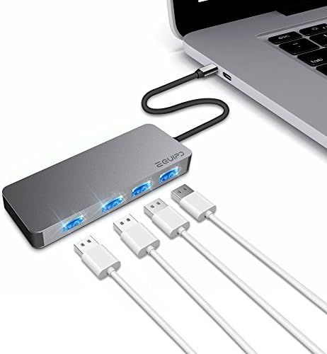 USB C Hub, EQUIPD 4 IN 1 Aluminum Type C Adapter with 4 USB 3.0 Ports for New MacBook Pro 13” 15 2015/2016/2017, MacBook Retina 12" 2015/2016, Google Chromebook and more Type C Devices – Space Grey