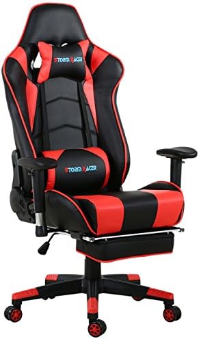 Gaming Chair Ergonomic Racing Style PU Leather Office Chair with Footrest (Red/Black,01)
