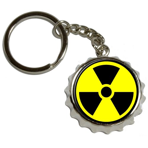 Radioactive Nuclear Warning Symbol - Nickel Plated Metal Popcap Bottle Opener Keychain Key Ring