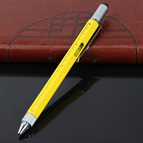 Falytemow 6 in 1 Multi Tool Tech Pen Multifunction as 0.7mm Black Ballpoint Pen Touchscreen Stylus Ruler Level Flathead and Phillips Screwdriver Cool Pen for Christmas or Valentine Gift (2pcs Yellow) - Thumbnail 3