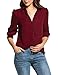 Zeagoo Women Long Sleeve Button Down Chiffon Blouse Shirt Solid Top,Wine Red,Large