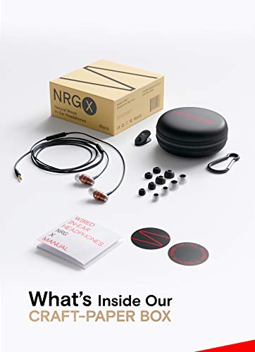 Symphonized NRG X Bubinga Premium Genuine Wood Earbuds, in-Ear Noise-Isolating Headphones, Earphones with Angle-Fit Ear Tips, in-line Microphone and Volume Control, Stereo Earphones (Black)