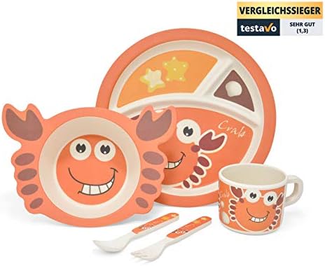 5-piece tableware set made of bamboo | Tableware set – a gift for birthdays, baptisms, Christmas for boys / girls / toddlers