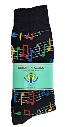 Urban Peacock Men's Novelty Fun Crew Socks for Dress or Casual - (Sheet Music - Black, 2 Pair)