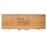 Personalized Gift For Dad Custom Engraved Best Dad Ever 3pc Barbecue Gift Set For Outdoor Grills (Bamboo)