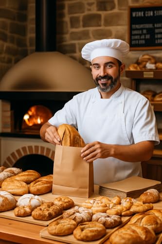 Small Kraft Paper Bags 14+5x24cm, Pack of 100 | Ecological and Recyclable, for Sandwich, Bread, Snacks, Resistant, Food Use, Hospitality