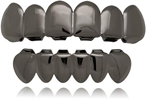 LuReen 14k Gold Plated Hip Hop 6 Teeth Grills Caps Top & Bottom Grills Set with 4 Silicon Molding Bars(2 Extra)