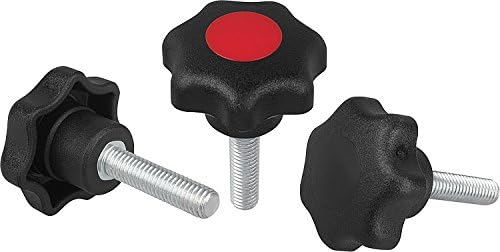 Kipp 06220-40816X30 Black Thermoplastic/Steel Star Grip, M8 External Thread, Style L, Metric, 40 mm Diameter, 30 mm Screw Length, 25 mm Height, Traffic Red Cap Color (Pack of 10)