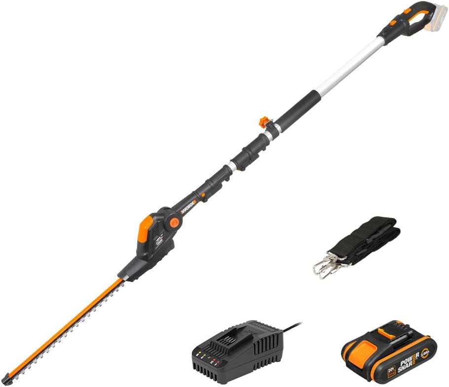 WORX WG252E 20V Cordless Pole Hedge Trimmer 45cm 3.6m Reach Powershare